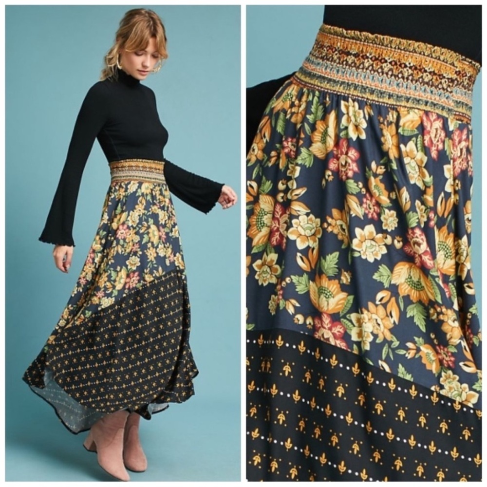 FARM RIO × ANTHRO NEW L Yolanda Maxi Floral Mixed Print Skirt